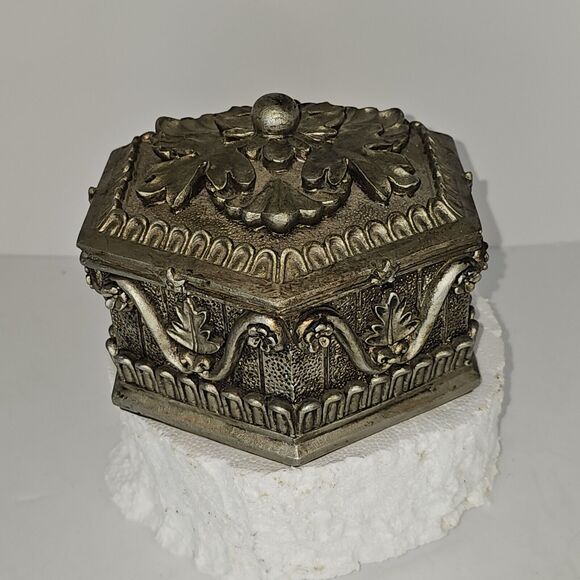 Baroque Ornate Jewelry Box Silver  Trinket Storage Holder For Keys/Change  Decor - Picture 5 of 12